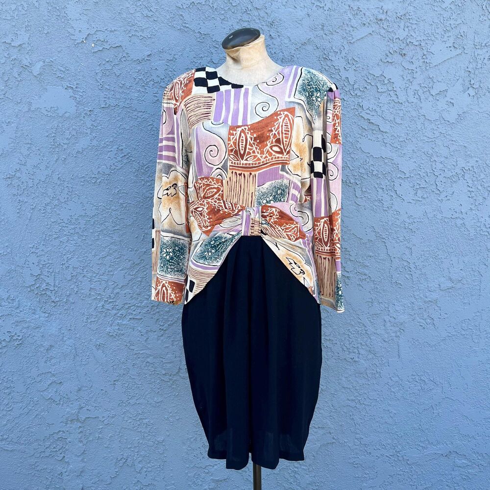 80s Peplum Dress Size Large Retro Office